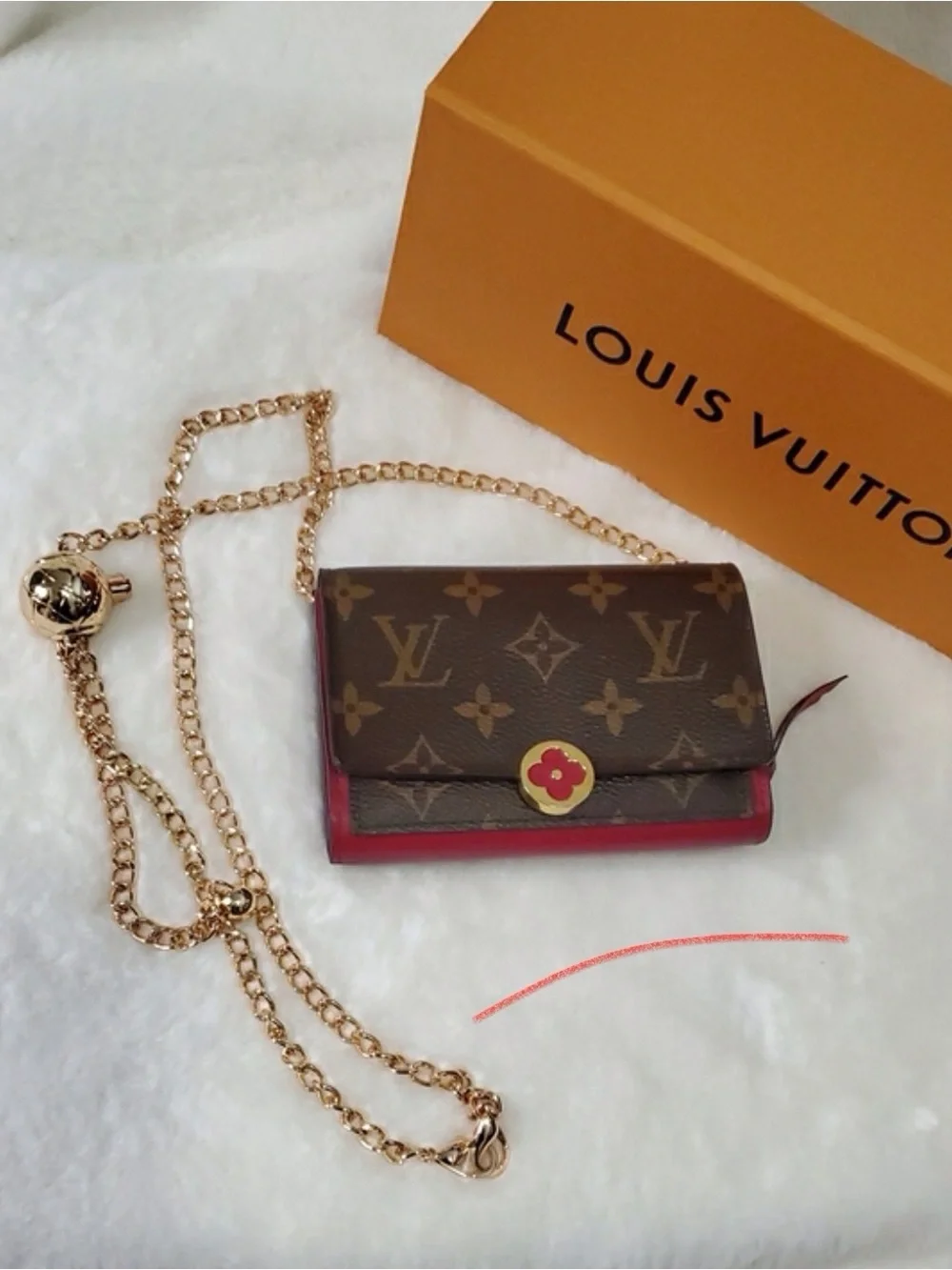 Louis Vuitton Monogram Mini Bag in Brown and Red with Gold Chain